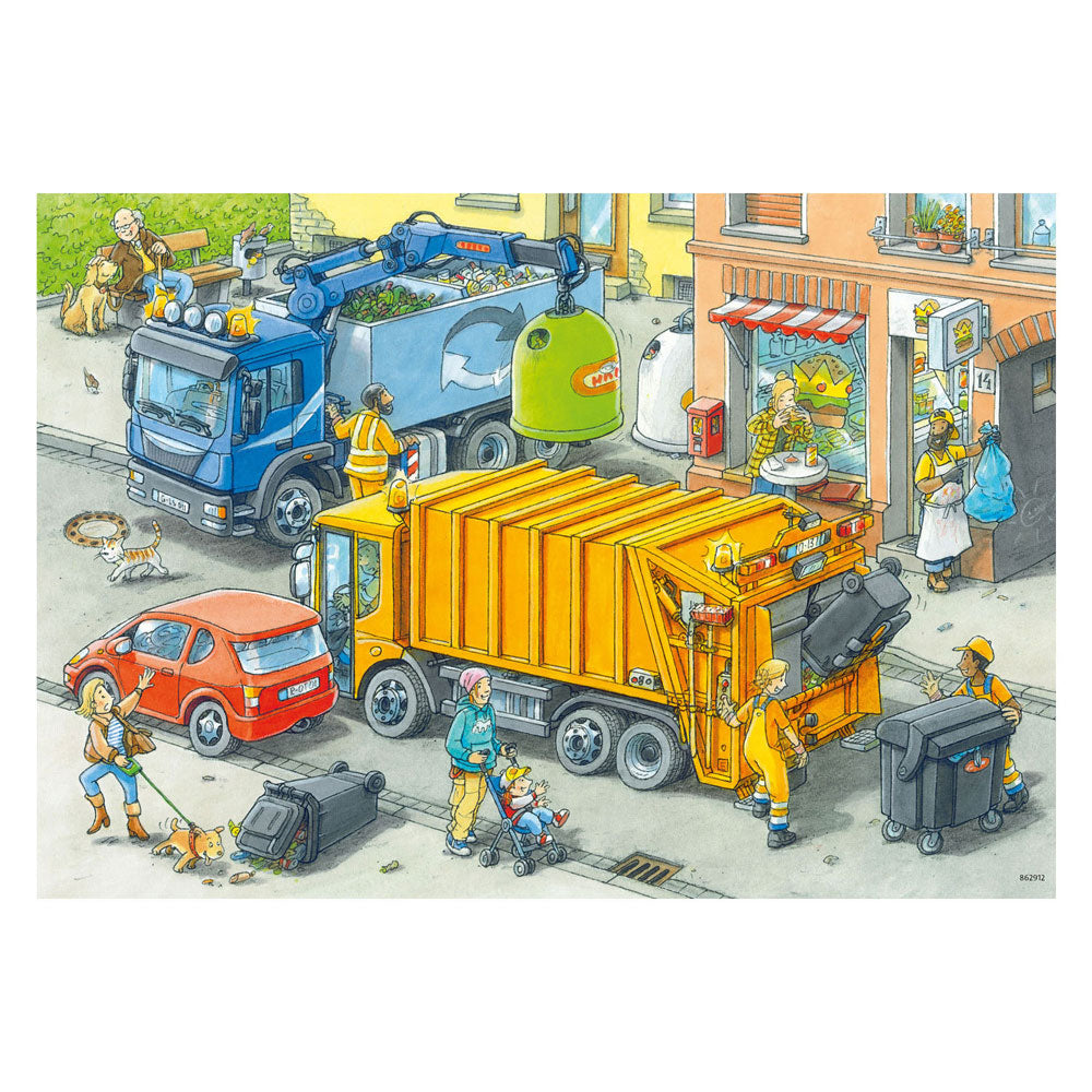 Ravensburger legpuzzel vuilniswagen en sleepwagen, 2x24st.