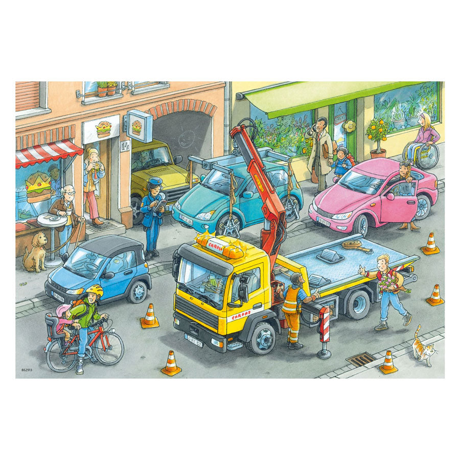 Ravensburger legpuzzel vuilniswagen en sleepwagen, 2x24st.