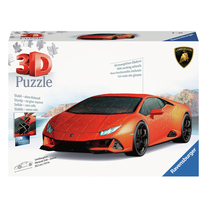 Ravensburger 3d puzzel lamborghini huracan evo arancio, 108st.