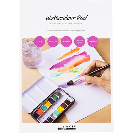 Creativ company http: www.cchobby.nl aquarelblok-a4-vel-210x297-mm-koudgeperst-middelgrote-korrel-300-gr-wit-20-vel-1-stuk