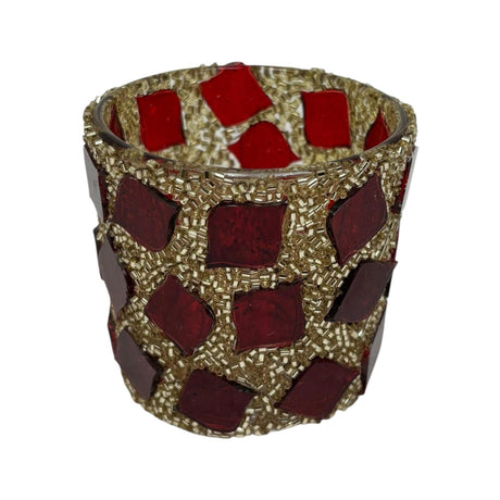Mansion atmosphere theelichthouder mozaã¯ek rood goud 6x6cm