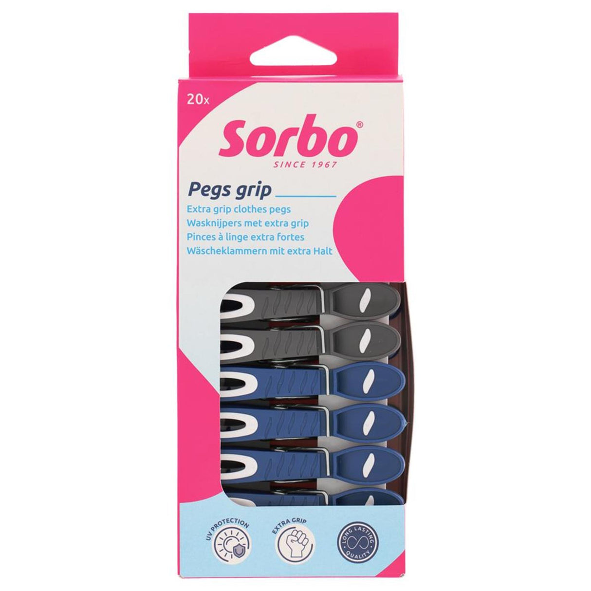 Sorbo wasknijpers met extra grip - 20 stuks - kunststof - uv-protectie - sterke knijpers