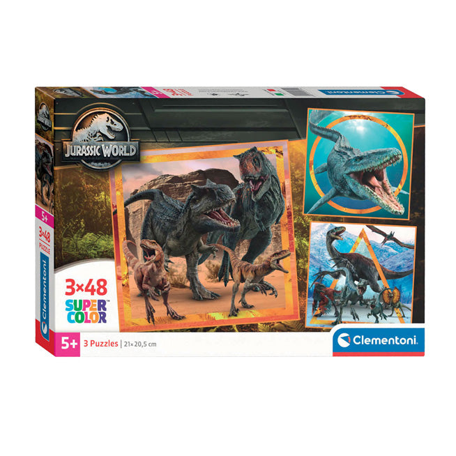 Clementoni legpuzzel super color vierkant jurassic world, 3x48st.