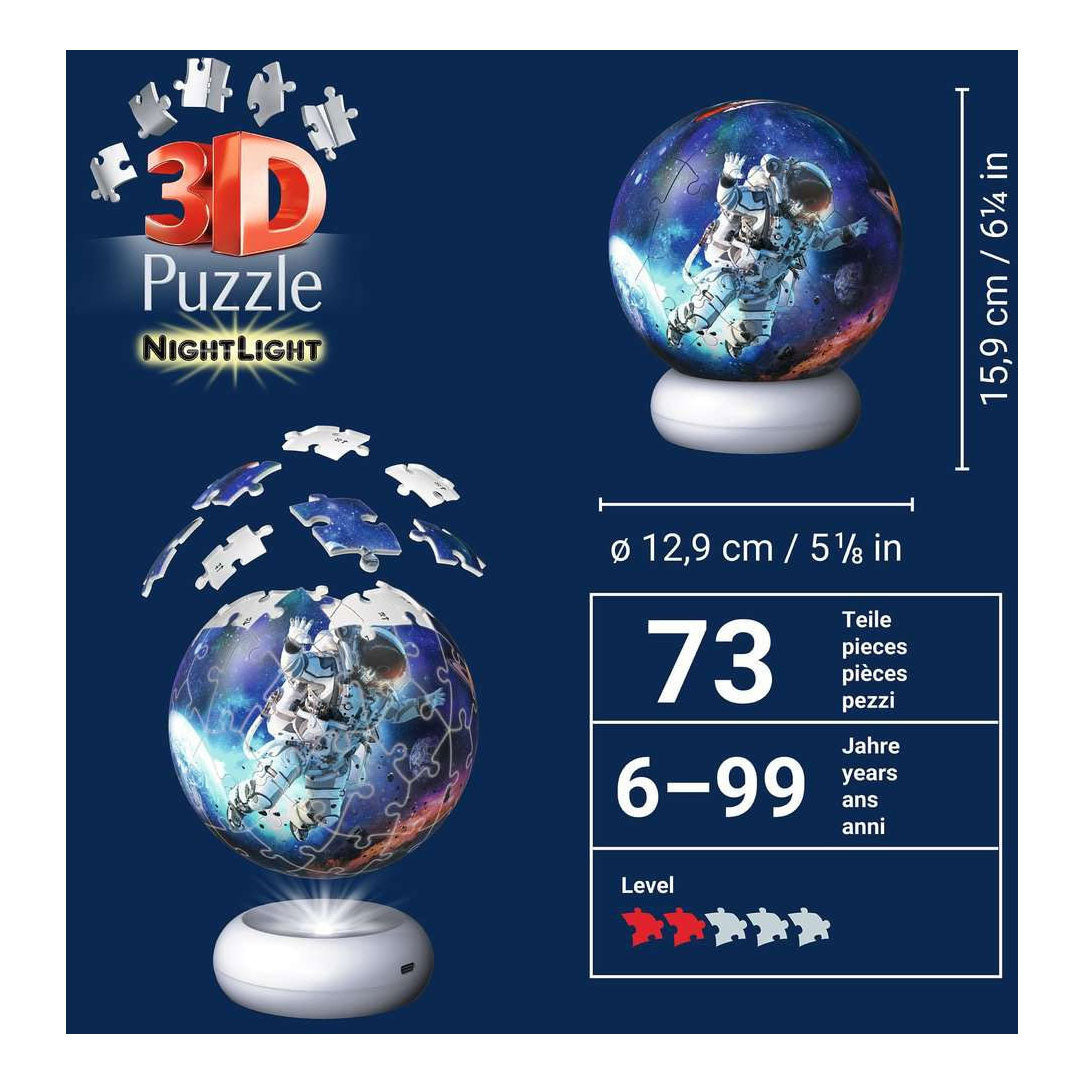 Ravensburger – astronauten – 3d puzzle-ball nachtlicht – 73 stukjes