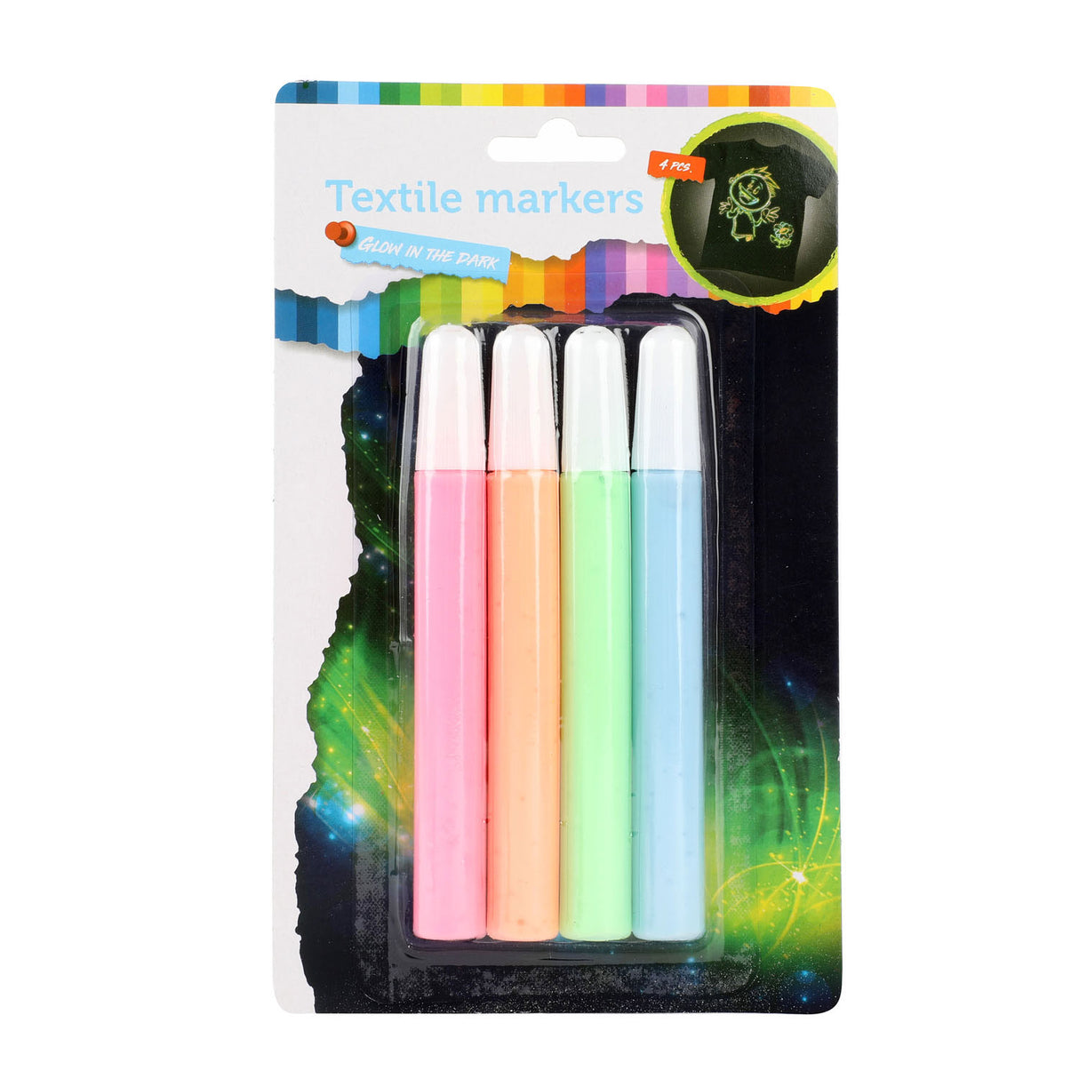 Toi-Toys Knijp Textielstiften Glow in the Dark, 4st.