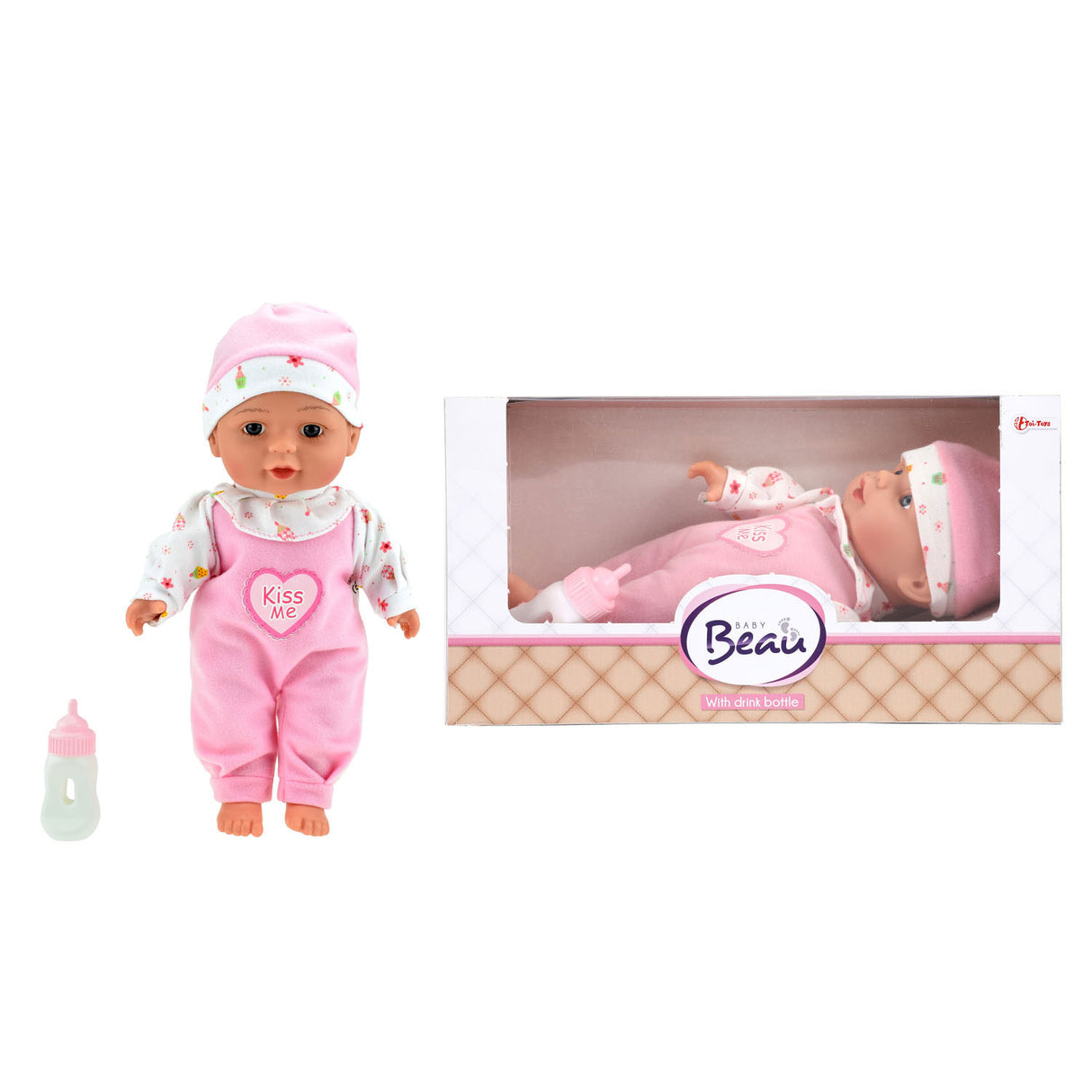 Beau Baby Liggende Babypop met Flesje, 30cm