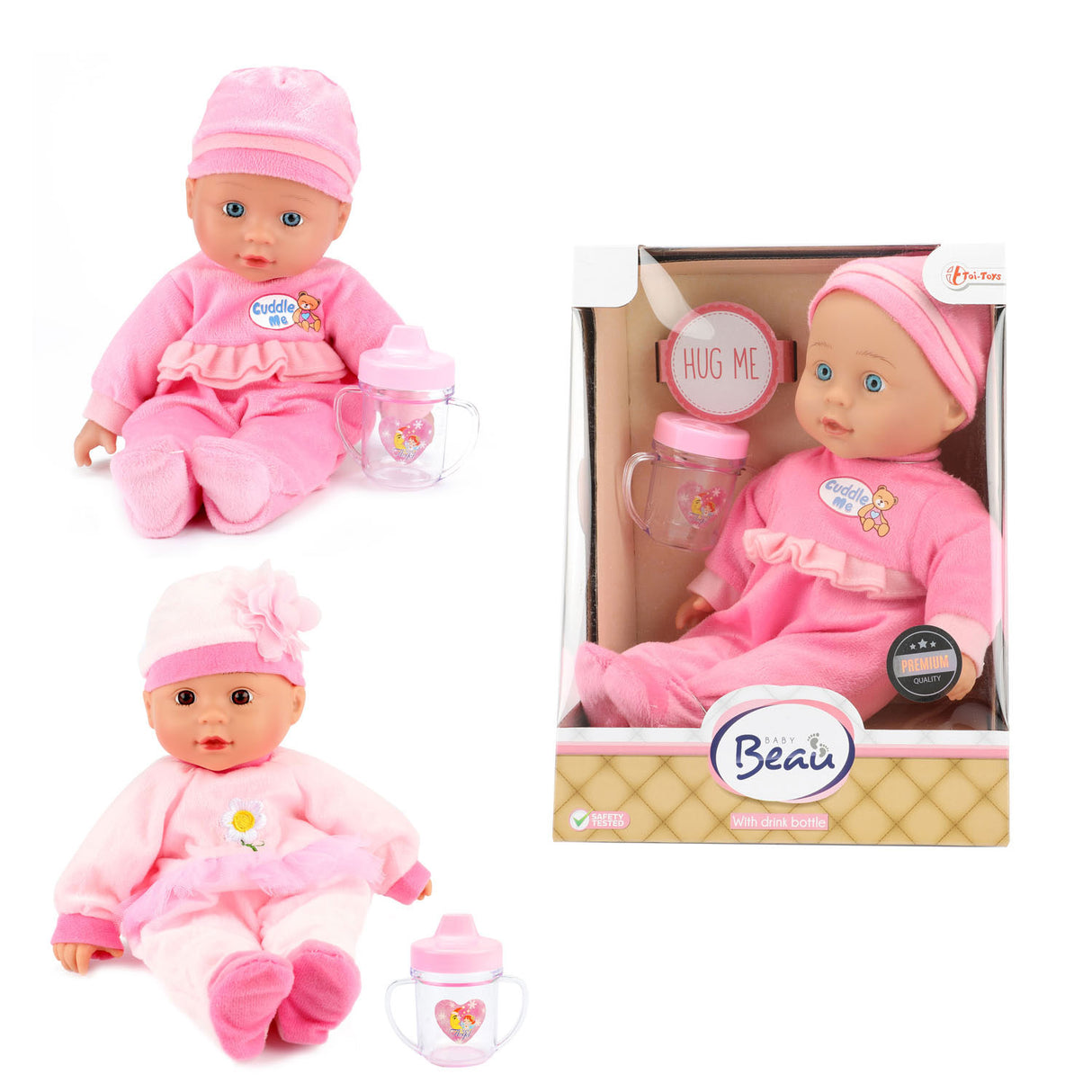 Beau Baby Babypop met Flesje, 30cm