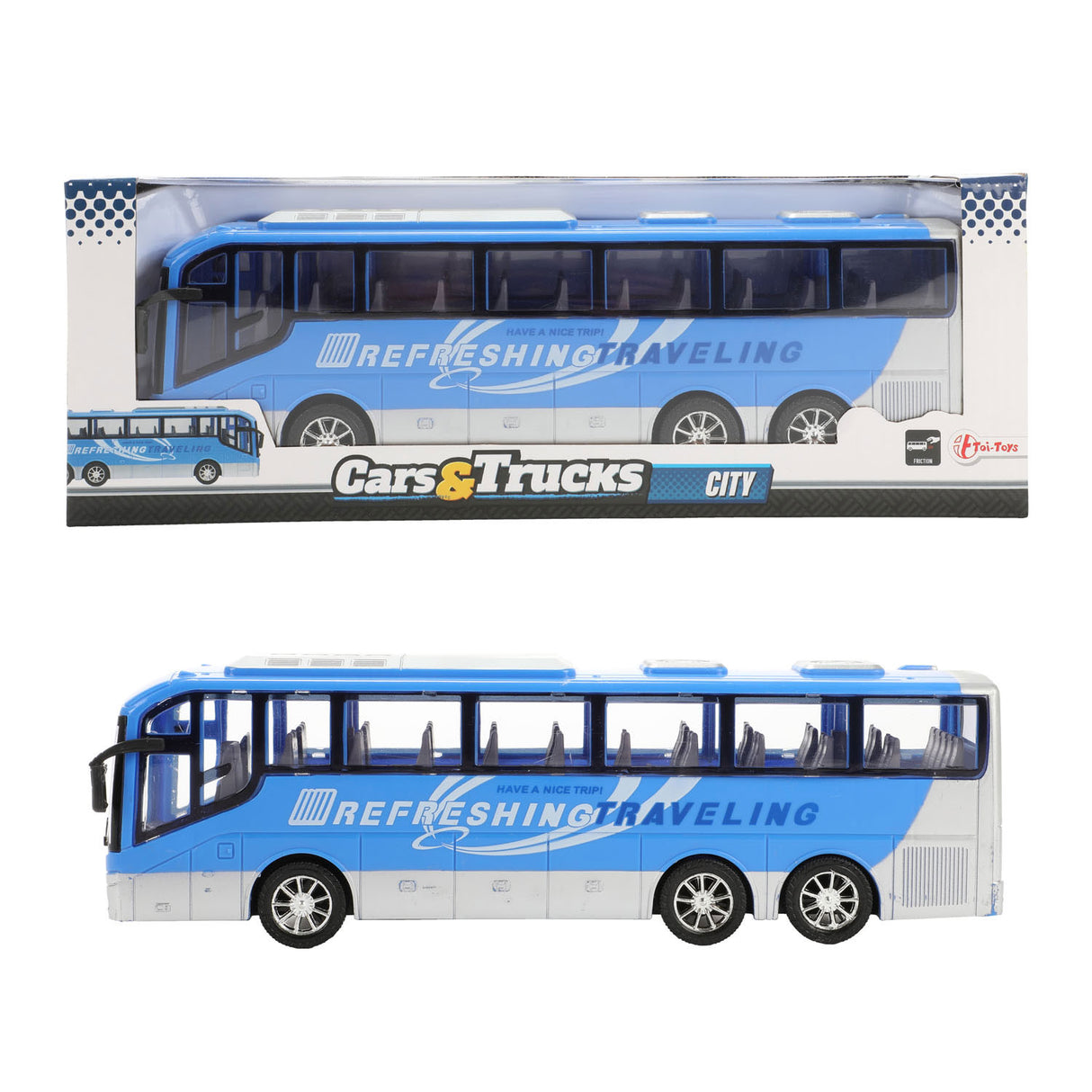 Toi-Toys Trucks Reisbus Blauw Frictie, 32cm