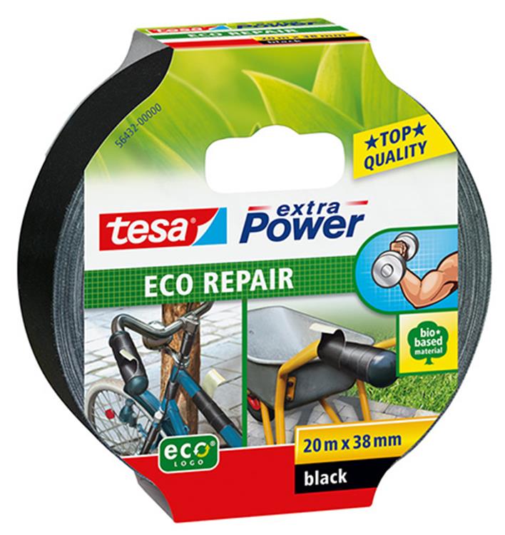 Tesa eco repair 56432-00000-00 textieltape extra power zwart (l x b) 20 m x 38 mm 1 stuk(s)