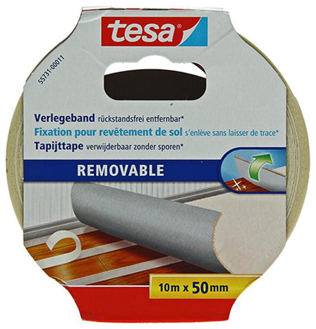 Tesa legtape dubbelzijdig stofversterkt verwijderbaar zonder resten – 10m x 50mm