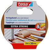 Tesa legtape extra sterk klevend - dubbelzijdig plakband voor het leggen van tapijt en pvc-bekleding - dubbelzijdig klevend - 10 m x 50 mm