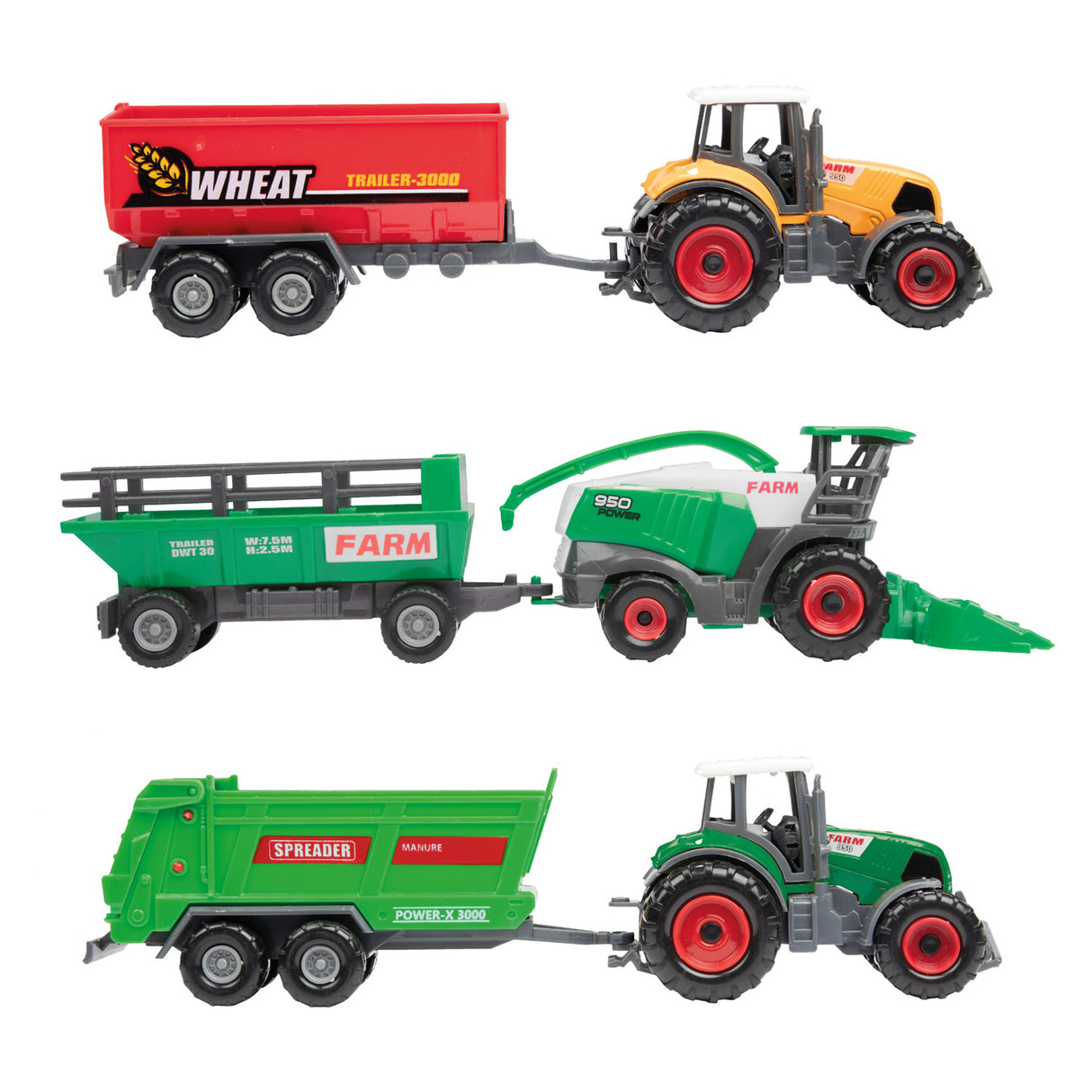 Toi-Toys Metal Tractor met Aanhanger, 6dlg.