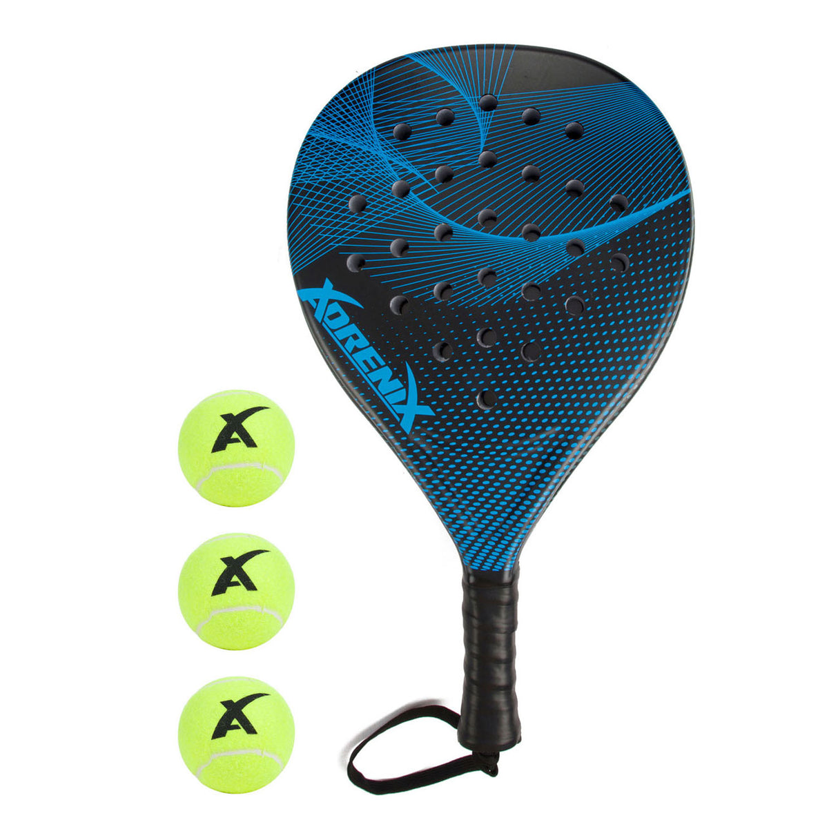 Adrenix padelset racket met 3 ballen - blauw