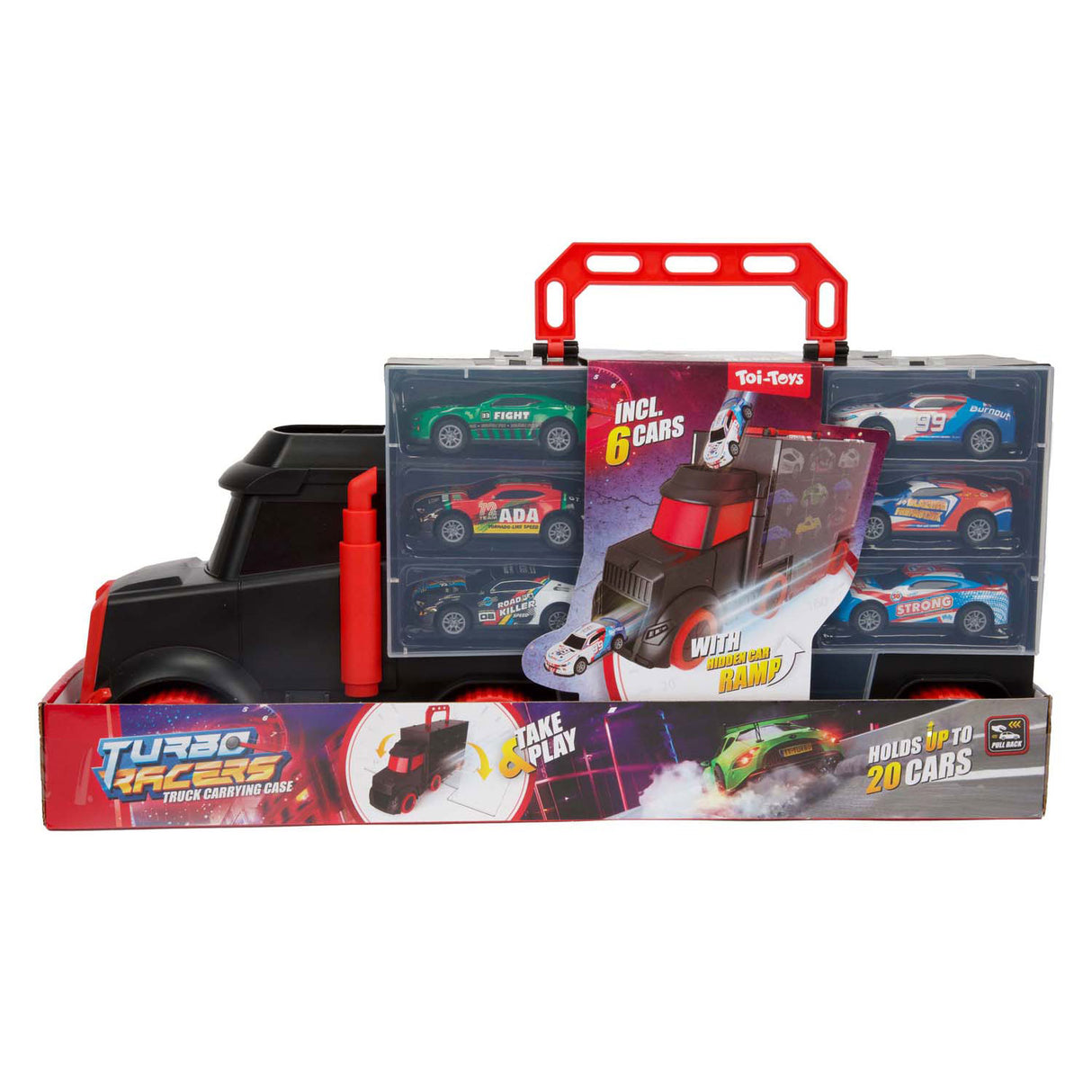 Turbo racers vrachtwagen met 6 pull-back raceauto's