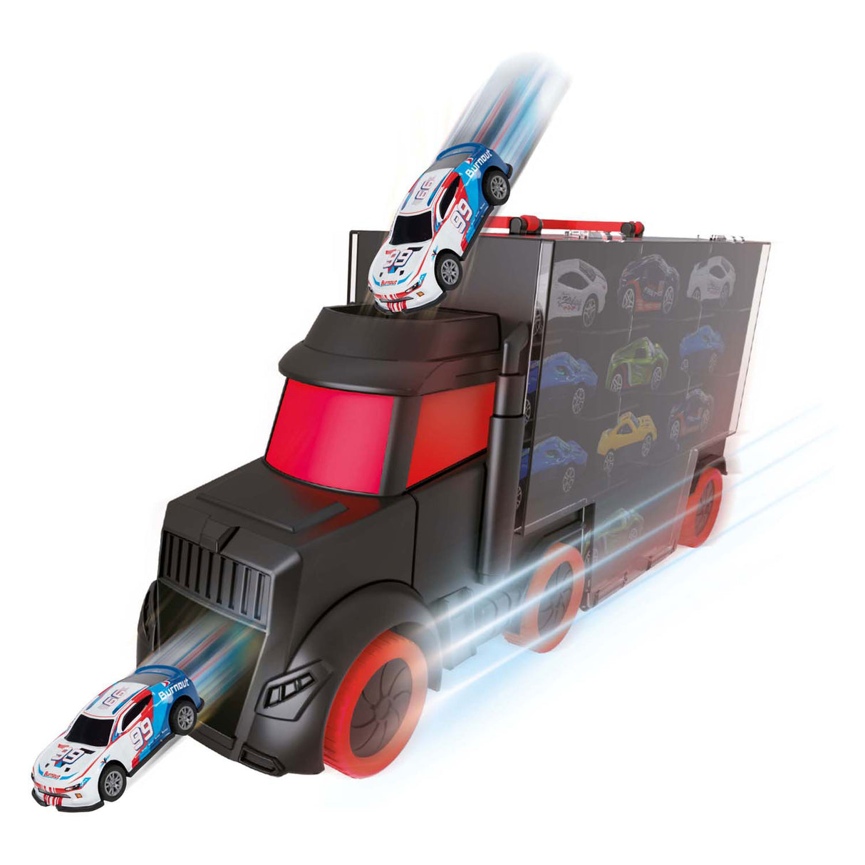 Turbo racers vrachtwagen met 6 pull-back raceauto's