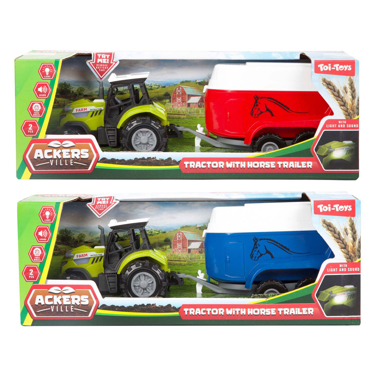 Toi-toys ackers ville tractor en trailer met licht en geluid, 10cm