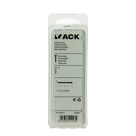 Mack 1020024 - nagel ronde kop inox a2 100 st 1,6 x 20 mm | 5 stuks