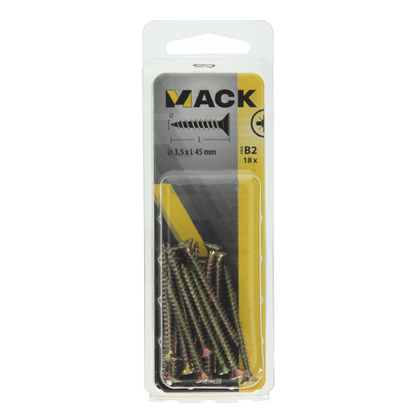 Mack 1017228 - spaanplaatschroef vz kop geelverz.18 st 3,5 x 45 mm | 10 stuks