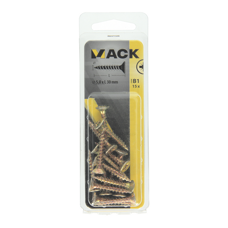 Mack 1017253 - spaanplaatschroef vz kop geelverz.15 st 5,0 x 30 mm | 10 stuks