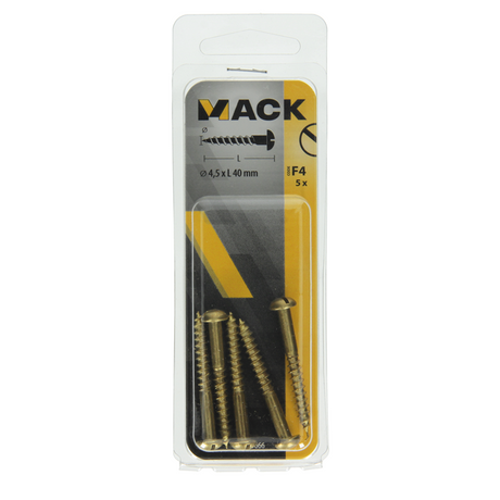 Mack 1019666 - houtschroef bolkop messing 5 st 4,5 x 40 mm | 10 stuks