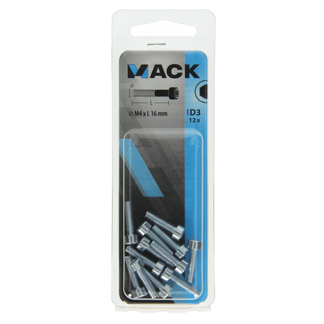 Mack 1017644 - binnenzeskant bout cyl.kop verz. 12 st m4 x 16 mm | 10 stuks