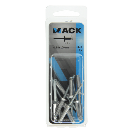 Mack 1020311 - 9 blindnieten alu brede kop 4,8x20mm | 5 stuks