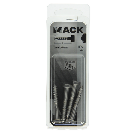 Mack 1019764 - houtdraadbout roestvrijstaal 4 st 6 x 40 mm | 10 stuks