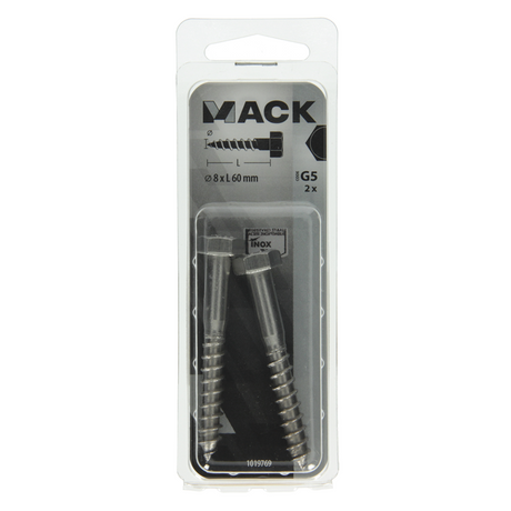 Mack 1019769 - houtdraadbout roestvrijstaal 2 st 8 x 60 mm | 10 stuks