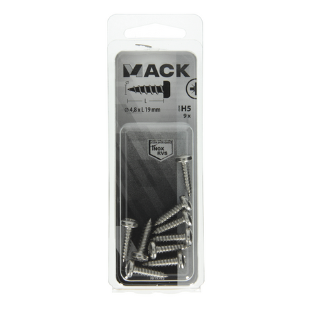 Mack 1019793 - zelftappende schroef cyl.kop a2 9 st 4,8 x 19 mm | 10 stuks