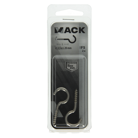 Mack 1019896 - schroefhaak roestvrijstaal 2 st 3,5 x 20 mm | 10 stuks