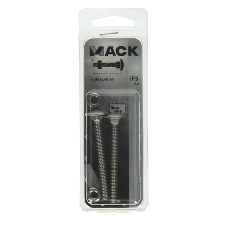 Mack 1019910 - houtbout + moer roestvrijstaal 2 st m6 x 60 mm | 10 stuks
