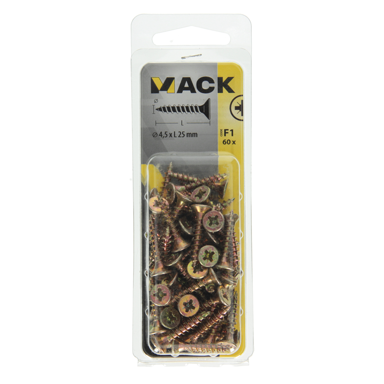 Mack 1017977 - spaanplaatschroef vz kop geelverz. 60st 4,5 x 25 mm | 5 stuks