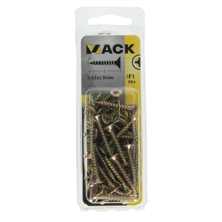 Mack 1017978 - spaanplaatschroef vz kop geelverz. 50st 4,5 x 30 mm | 5 stuks