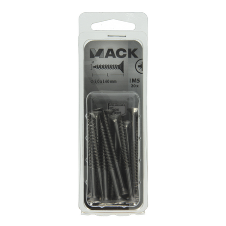 Mack 1020000 - spaanplaatschroef vz kop rvs 20 st 5,0 x 60 mm | 5 stuks