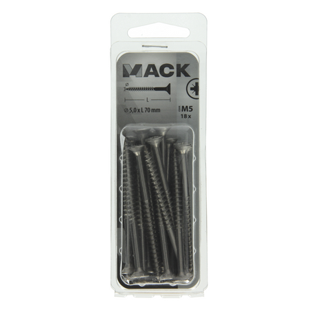 Mack 1020001 - spaanplaatschroef vz kop rvs 18 st 5,0 x 70 mm | 5 stuks