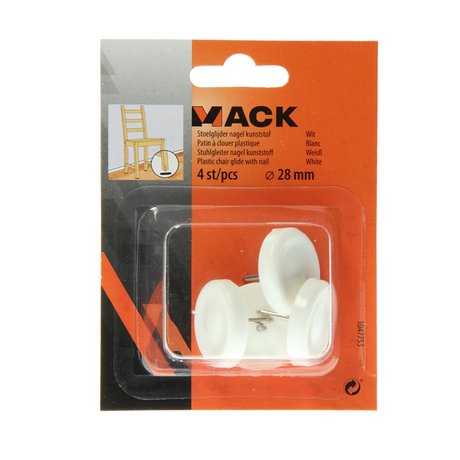 Mack 1047753 - stoelglijder nagel kunststof wit ø 28 mm 4 st pcs | 6 stuks