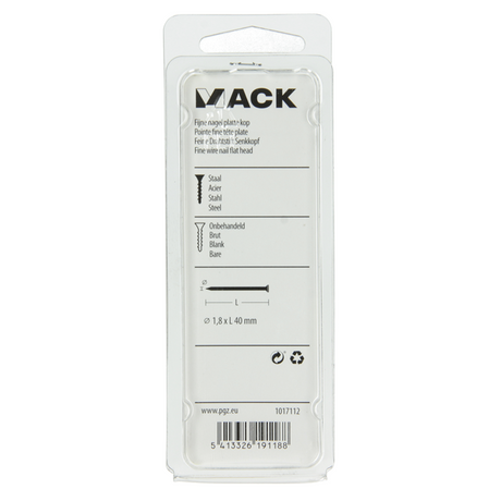 Mack 1017112 - fijne nagel platte kop 85 gr 1,8 x 40 mm | 5 stuks