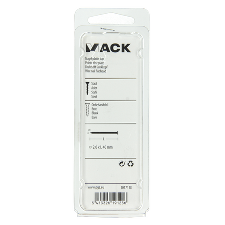 Mack 1017118 - nagel platte kop 100 gr 2,0 x 40 mm | 5 stuks