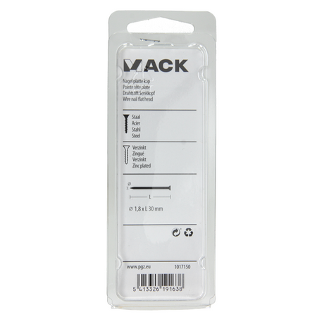 Mack 1017150 - nagel platte kop staal verzinkt 100 gr 1,8 x 30 mm | 5 stuks