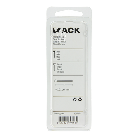 Mack 1017153 - nagel platte kop staal verzinkt 100 gr 3,0 x 60 mm | 5 stuks