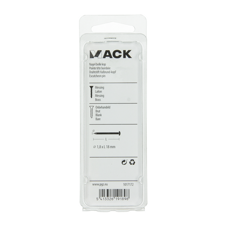Mack 1017172 - nagel bolle kop messing 20 gr 1,8 x 18 mm | 10 stuks