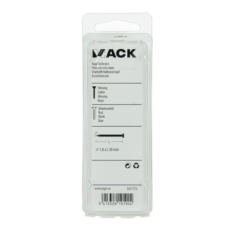 Mack 1017173 - nagel bolle kop messing 20 gr 1,8 x 30 mm | 10 stuks