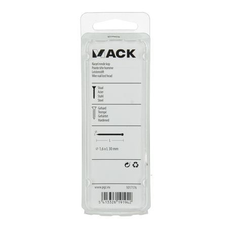 Mack 1017176 - nagel ronde kop staal gehard 45 gr 1,6 x 30 mm | 10 stuks