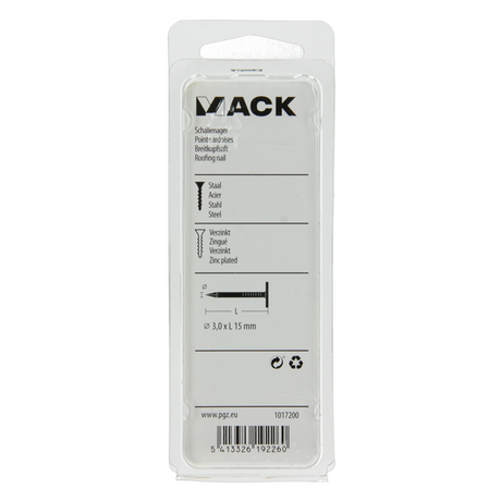 Mack 1017200 - schalienagel staal verzinkt 100 gr 3,0 x 15 mm | 5 stuks