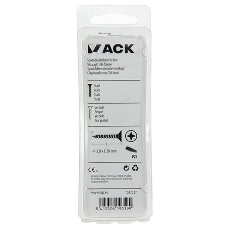 Mack 1017217 - spaanplaatschroef vz kop geelverz.45 st 3,0 x 20 mm | 10 stuks