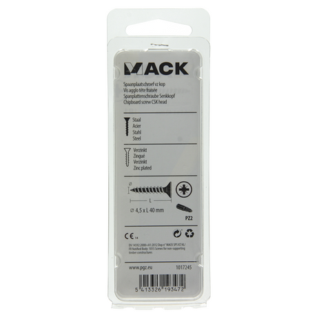 Mack 1017245 - spaanplaatschroef vz kop geelverz.15 st 4,5 x 40 mm | 10 stuks