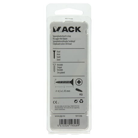 Mack 1017246 - spaanplaatschroef vz kop geelverz.13 st 4,5 x 45 mm | 10 stuks