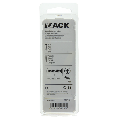 Mack 1017248 - spaanplaatschroef vz kop geelverz.11 st 4,5 x 55 mm | 10 stuks