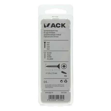 Mack 1017254 - spaanplaatschroef vz kop geelverz.13 st 5,0 x 35 mm | 10 stuks