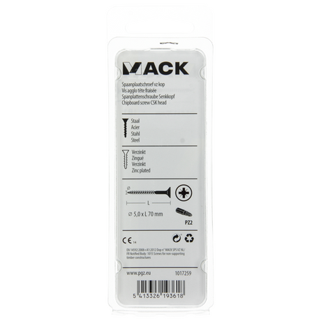 Mack 1017259 - spaanplaatschroef vz kop geelverz. 7 st 5,0 x 70 mm | 10 stuks